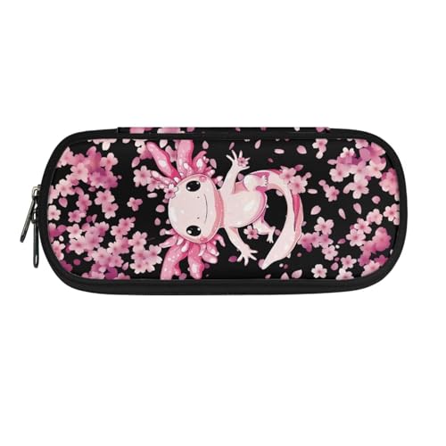 Xoenoiee Federmäppchen für Jungen und Mädchen, großes Federmäppchen für die Schule, einfache Stiftetasche, Schreibwaren-Tasche, Rosa Axolotl Kirschblüte, Einheitsgröße, Taschen-Organizer von Xoenoiee