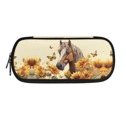 Xoenoiee Federmäppchen mit großem Fassungsvermögen, Federmäppchen für Kinder, Studenten, Unisex, Stiftetasche, Bürobedarf-Organizer, Pferd Schmetterling Sonnenblume, Einheitsgröße, Taschen-Organizer von Xoenoiee