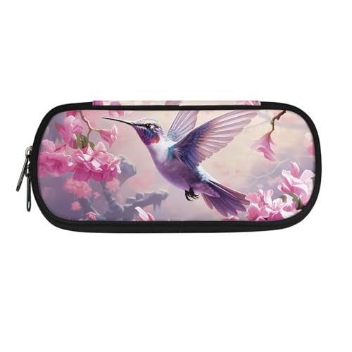 Xoenoiee Federmäppchen mit großem Fassungsvermögen, Federmäppchen für Kinder, Studenten, Unisex, Stiftetasche, Bürobedarf-Organizer, Rosa Kolibri-Blumen, Einheitsgröße, Taschen-Organizer von Xoenoiee