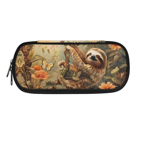 Xoenoiee Federmäppchen mit großem Fassungsvermögen, Federmäppchen für Kinder, Studenten, Unisex, Stiftetasche, Bürobedarf-Organizer, Schmetterling Faultier Floral, Einheitsgröße, Taschen-Organizer von Xoenoiee