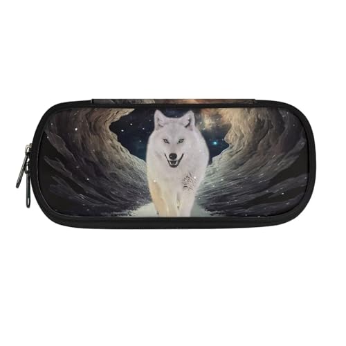 Xoenoiee Federmäppchen mit großem Fassungsvermögen, Federmäppchen für Kinder, Studenten, Unisex, Stiftetasche, Bürobedarf-Organizer, Weißer Wolf, Einheitsgröße, Taschen-Organizer von Xoenoiee