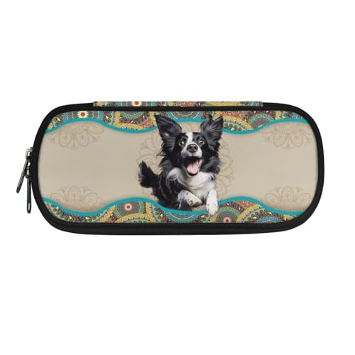 Xoenoiee Federmäppchen mit großem Fassungsvermögen, Federmäppchen für Schüler, langlebig, für Jungen und Mädchen, Stiftetasche, Schulbedarf, Boho Mandala und Border Collie, Einheitsgröße, von Xoenoiee