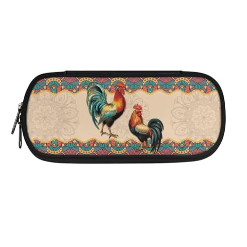 Xoenoiee Federmäppchen mit großem Fassungsvermögen, Federmäppchen für Schüler, langlebig, für Jungen und Mädchen, Stiftetasche, Schulbedarf, Huhn und Boho-Mandala-Blume, Einheitsgröße, von Xoenoiee