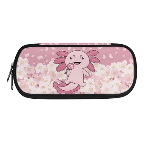 Xoenoiee Federmäppchen mit großem Fassungsvermögen, strapazierfähiges Federmäppchen für Schule, Teenager, Mädchen, Jungen, Männer, Frauen, Schreibwaren-Organizer-Tasche, Rosa Axolotl Floral, von Xoenoiee