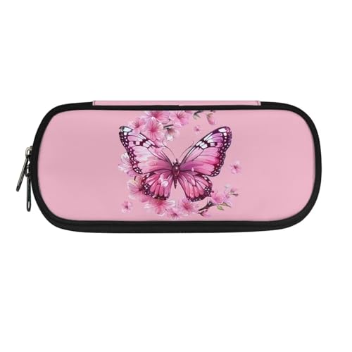 Xoenoiee Federmäppchen mit großem Fassungsvermögen, strapazierfähiges Federmäppchen für Schule, Teenager, Mädchen, Jungen, Männer, Frauen, Schreibwaren-Organizer-Tasche, Rosa Schmetterling mit von Xoenoiee