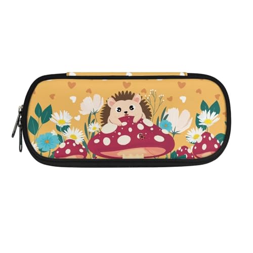 Xoenoiee Großes Federmäppchen, Federmäppchen für Jungen, Mädchen, Teenager, Studenten, einfaches Federmäppchen, Schreibwaren-Organisation, Igel Pilz Blumen Beige, Einheitsgröße, Taschen-Organizer von Xoenoiee