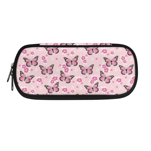 Xoenoiee Großes Federmäppchen mit Reißverschluss, für Jungen, Mädchen, Teenager, Studenten, Schulbedarf, Stiftetasche, einfaches Federmäppchen, rosa Schmetterling (Pink Butterfly), Einheitsgröße, von Xoenoiee