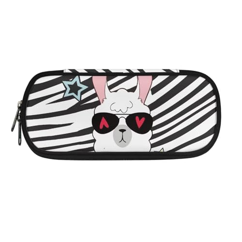 Xoenoiee Großes Federmäppchen mit Reißverschluss für Schüler, Stiftetasche für Schüler und Erwachsene, Schulbedarf, Alpaka-Zebrastreifen, Einheitsgröße, Taschen-Organizer von Xoenoiee