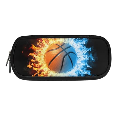 Xoenoiee Großes Federmäppchen mit Reißverschluss für Schüler, Stiftetasche für Schüler und Erwachsene, Schulbedarf, Feuer-Basketball-Design, Einheitsgröße, Taschen-Organizer von Xoenoiee