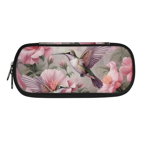 Xoenoiee Großes Federmäppchen mit Reißverschluss für Schüler, Stiftetasche für Schüler und Erwachsene, Schulbedarf, Kolibri, rosa Blüte, Einheitsgröße, Taschen-Organizer von Xoenoiee