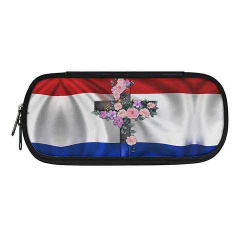 Xoenoiee Großes Federmäppchen mit Reißverschluss für Schüler, Stiftetasche für Schüler und Erwachsene, Schulbedarf, Niederlande Flagge Kreuz Floral, Einheitsgröße, Taschen-Organizer von Xoenoiee