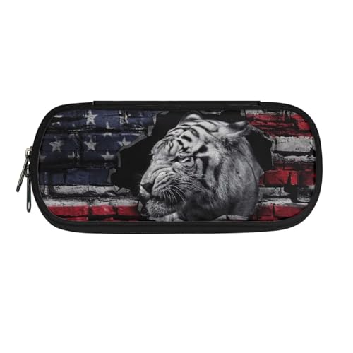 Xoenoiee Großes Federmäppchen mit Reißverschluss für Schüler, Stiftetasche für Schüler und Erwachsene, Schulbedarf, Tiger Broken Us Flagge, Einheitsgröße, Taschen-Organizer von Xoenoiee