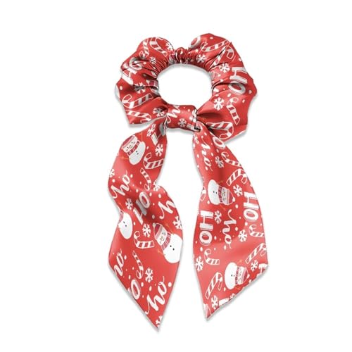 Xoenoiee Haargummis mit Schneemann und rotem Weihnachtsmuster, Schleife, Satin-Schleife, dickes Haar, Hasenohr-Haargummis, elastisch, Massen-Haarschmuck für Mädchen, 3 Stück von Xoenoiee