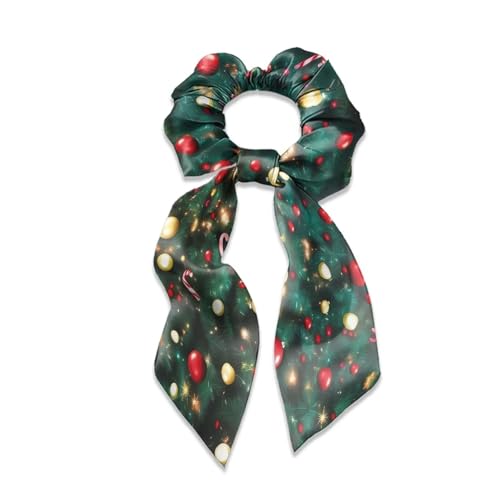 Xoenoiee Haargummis mit Weihnachtsdekorationsmuster, Satin-Haargummis mit Schleife, weiche Hasenohr-Haarbänder, elastische Haar-Accessoires für Frauen und Mädchen, 2 Stück von Xoenoiee