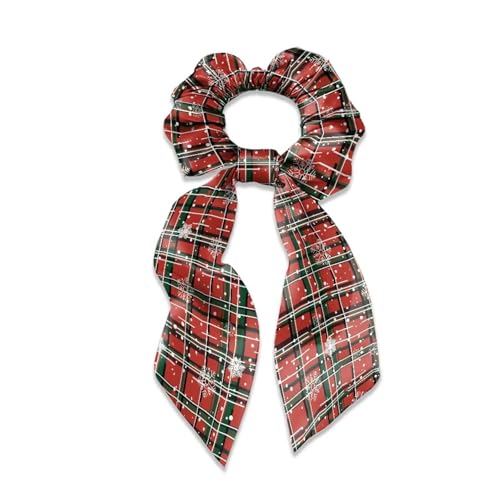 Xoenoiee Hässliche Weihnachtsmuster Schleife Haargummis für Frauen Satin Schleife Haargummi Dickes Haar Bunny Ohr Scrunchies Elastische Bulk Haarschmuck für Mädchen 1 Packung von Xoenoiee