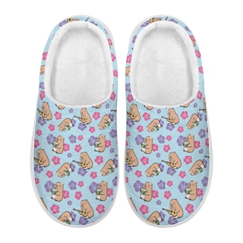 Xoenoiee Hausschuhe für Damen, warm, bequem, mit rutschfester Gummisohle, für drinnen und draußen, flauschige Hausschuhe, Capybara Coconut Hibiscus, 35.5/39 EU Xoenoiee Hausschuhe für Damen, warm, bequem, mit rutschfester Gummisohle, für drinnen und draußen, flauschige Hausschuhe, Capybara Coconut Hibiscus, 35.5/39 EU von Xoenoiee
