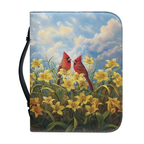 Xoenoiee Kardinalvogel, Lilien-Blumendruck, Bibelhülle, Bibelhülle für Damen und Herren, Tragetasche, Kirchentasche, Bibelschutz, mit Griff und Reißverschluss, M von Xoenoiee