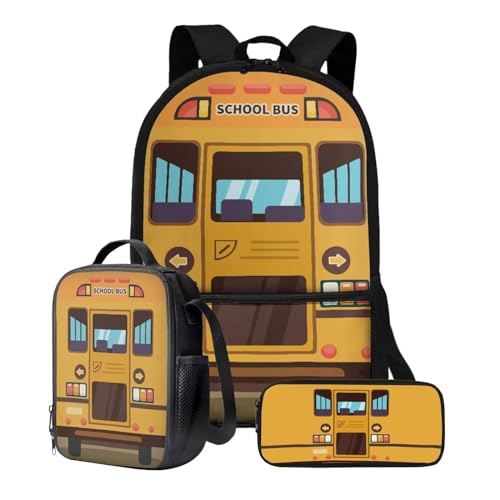 Xoenoiee Kinder-Rucksäcke, 43,2 cm, 3-teiliges Set für die Schule, großer Schulrucksack, wasserabweisend, mit Lunchpaket und Federmäppchen, Schulbus-2 von Xoenoiee