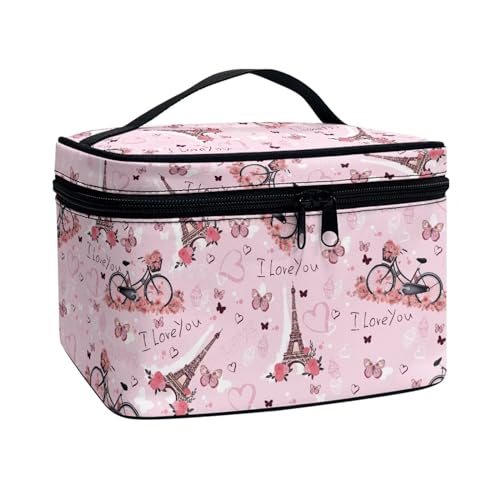 Xoenoiee Kosmetiktasche für Damen und Mädchen, große Make-up-Tasche, Make-up-Tasche, staubabweisend, tragbar, Reise-Kulturbeutel, Effiel Tower Butterfly Fahrrad, Einheitsgröße von Xoenoiee