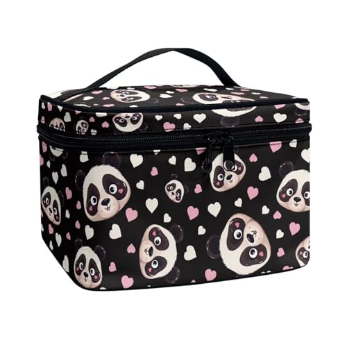 Xoenoiee Kosmetiktasche für Damen und Mädchen, große Make-up-Tasche, Make-up-Tasche, staubabweisend, tragbar, Reise-Kulturbeutel, Niedliches Panda-Herz, Einheitsgröße von Xoenoiee