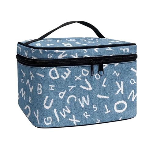 Xoenoiee Kosmetiktasche für Damen und Mädchen, tragbare Make-up-Tasche mit Griff, große Kapazität, Reise-Kulturbeutel, Alphabet, Einheitsgröße von Xoenoiee