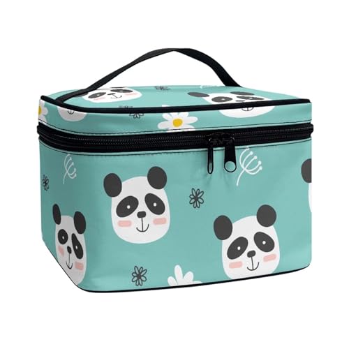 Xoenoiee Kosmetiktasche für Damen und Mädchen, tragbare Make-up-Tasche mit Griff, große Kapazität, Reise-Kulturbeutel, Panda-Gänseblümchen-Blumen, Einheitsgröße von Xoenoiee