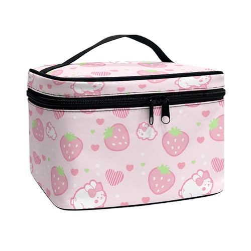 Xoenoiee Kosmetiktasche für Damen und Mädchen, tragbare Make-up-Tasche mit Griff, große Kapazität, Reise-Kulturbeutel, Strawberry Rabbit Pink, Einheitsgröße von Xoenoiee