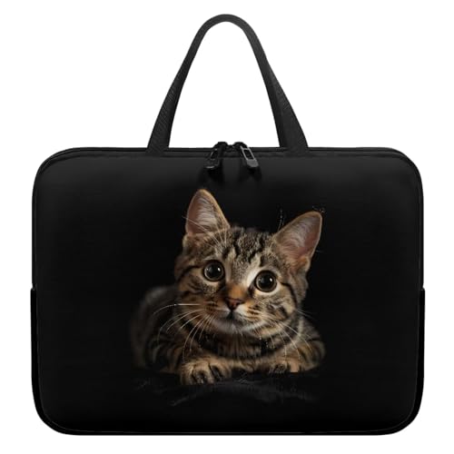 Xoenoiee Laptop-Tragetasche, tragbar, kompatibel mit Laptop, wasserdicht, Aktentasche für Damen und Herren, Niedliche Katze, Schwarz, 10inch von Xoenoiee