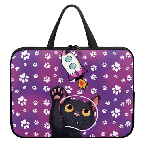 Xoenoiee Laptoptasche, wasserdicht, Laptop-Tragetasche, Laptop-Tasche für Damen und Herren, tragbare Tasche, Aktentasche, Black Cat Paws Rocket, 13inch von Xoenoiee