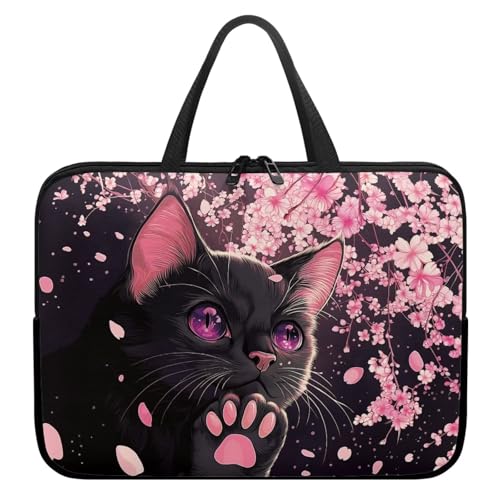 Xoenoiee Laptoptasche für Damen und Herren, tragbare Laptoptasche, Computertasche für Reisen, Studium, Arbeit, Tasche mit Griff, Cherry Blossom Cute Cat, 12inch Xoenoiee Laptoptasche für Damen und Herren, tragbare Laptoptasche, Computertasche für Reisen, Studium, Arbeit, Tasche mit Griff, Cherry Blossom Cute Cat, 12inch von Xoenoiee