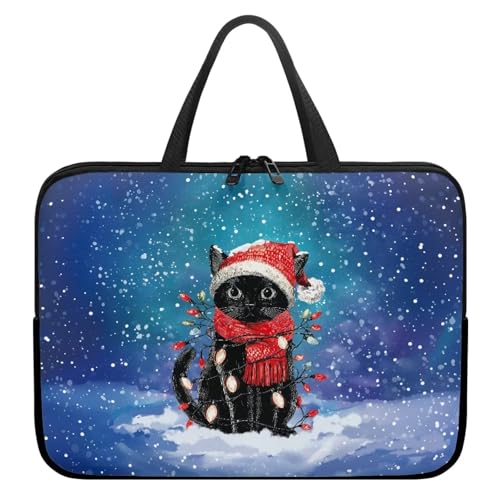 Xoenoiee Laptoptasche für Damen und Herren, tragbare Laptoptasche, Computertasche für Reisen, Studium, Arbeit, Tasche mit Griff, Schwarze Katze, Schnee-Weihnachtsmotiv, 15inch Xoenoiee Laptoptasche für Damen und Herren, tragbare Laptoptasche, Computertasche für Reisen, Studium, Arbeit, Tasche mit Griff, Schwarze Katze, Schnee-Weihnachtsmotiv, 15inch von Xoenoiee
