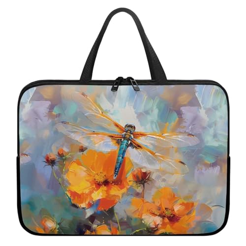Xoenoiee Laptoptasche mit Libellen-Motiv, 25,4 cm (10 Zoll), bemalt, für Damen und Herren, tragbare Laptop-Handtasche, wasserdicht, Laptop-Schutzaktentasche von Xoenoiee