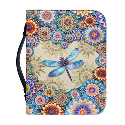 Xoenoiee Lebendige Bibelhülle im Boho-Mandala-Design, Libellen-Druck, für Damen und Herren, Bibelbuch-Tragetasche mit Griff und Reißverschluss, Kirchentasche als Geschenk, M von Xoenoiee