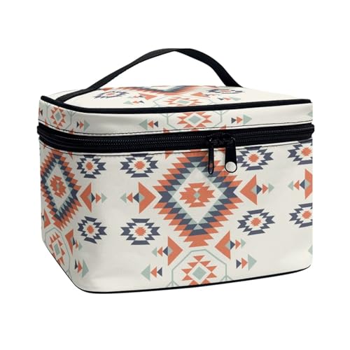 Xoenoiee Make-up-Tasche, tragbare Aufbewahrungstasche, großes Fassungsvermögen, Reise-Make-up-Koffer, Organizer, Tragetasche, Kosmetiktasche für Damen und Mädchen, Aztekenmuster, geometrisch, von Xoenoiee