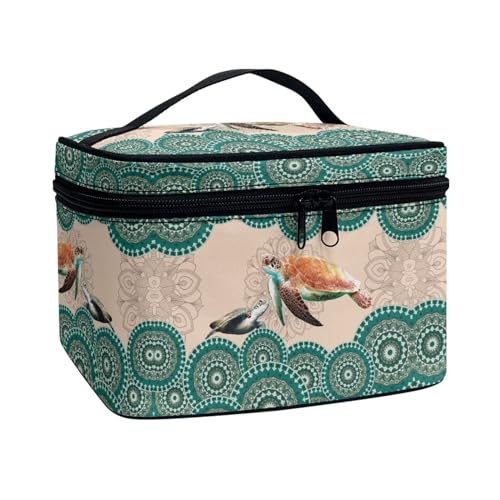 Xoenoiee Make-up-Tasche, tragbare Aufbewahrungstasche, großes Fassungsvermögen, Reise-Make-up-Koffer, Organizer, Tragetasche, Kosmetiktasche für Damen und Mädchen, Boho-Mandala, Meeresschildkröte, von Xoenoiee