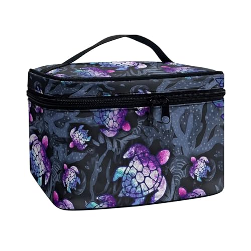 Xoenoiee Make-up-Tasche, tragbare Aufbewahrungstasche, großes Fassungsvermögen, Reise-Make-up-Koffer, Organizer, Tragetasche, Kosmetiktasche für Damen und Mädchen, Lila Schildkröte, Einheitsgröße von Xoenoiee