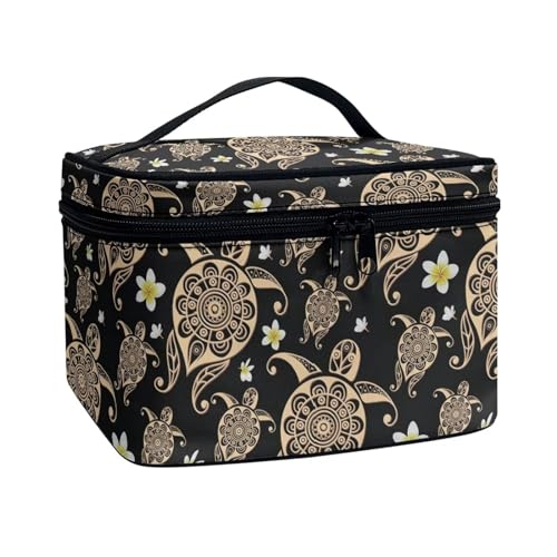 Xoenoiee Make-up-Tasche, tragbare Aufbewahrungstasche, großes Fassungsvermögen, Reise-Make-up-Koffer, Organizer, Tragetasche, Kosmetiktasche für Damen und Mädchen, Schildkröten-Blumenmuster, von Xoenoiee