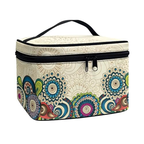 Xoenoiee Make-up-Tasche für Damen und Mädchen, tragbare Kosmetiktasche, großes Fassungsvermögen, Kosmetik-Organizer, Tragetasche, Kulturbeutel, Boho Mandala Floral, Einheitsgröße von Xoenoiee