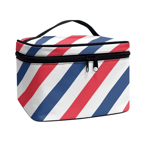 Xoenoiee Make-up-Tasche für Damen und Mädchen, tragbare Kosmetiktasche, großes Fassungsvermögen, Kosmetik-Organizer, Tragetasche, Kulturbeutel, Rot-blaue Streifen, Einheitsgröße von Xoenoiee