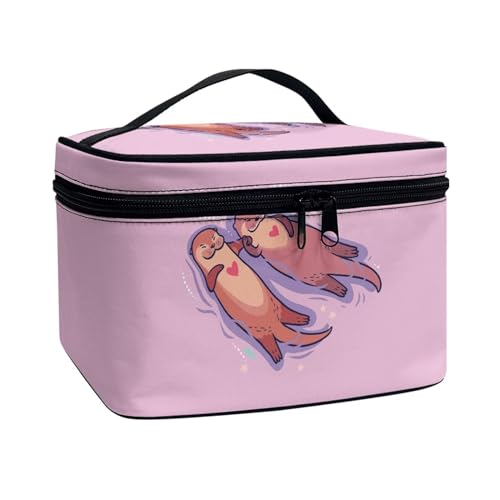 Xoenoiee Make-up-Tasche für Damen und Mädchen, tragbare Kosmetiktasche, großes Fassungsvermögen, Kosmetik-Organizer, Tragetasche, Kulturbeutel, Süßes Otterrosa, Einheitsgröße von Xoenoiee