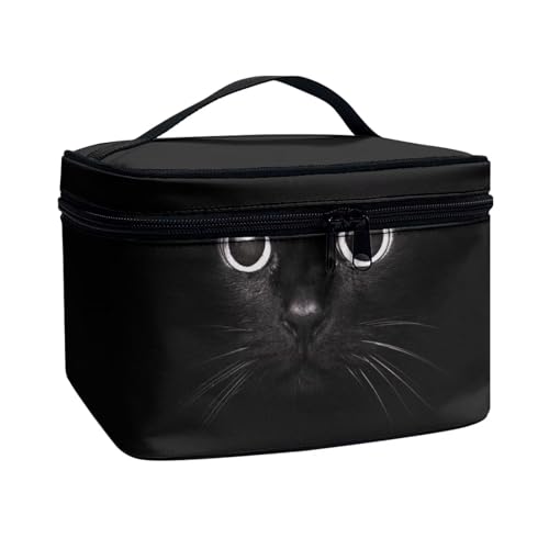 Xoenoiee Make-up-Tasche für Damen und Mädchen, tragbare Kosmetiktasche, großes Fassungsvermögen, Kosmetik-Organizer, Tragetasche, Kulturbeutel, schwarze katze, Einheitsgröße von Xoenoiee