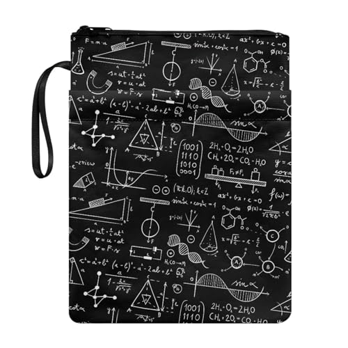 Xoenoiee Mathematische Buchhülle für Buchliebhaber, 29 x 22,1 cm, wasserdicht, mit Reißverschluss, Fronttasche und tragbarem Seil, Schwarz von Xoenoiee