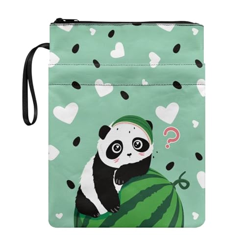 Xoenoiee Panda-Buchhülle mit Wassermelonen-Motiv, für Buchliebhaber, 29 x 22,1 cm, wasserdicht, mit Reißverschluss, Fronttasche und tragbarem Seil von Xoenoiee