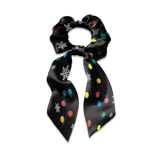 Xoenoiee Schneeflocke Weihnachten Licht Druck Haar Schal Scrunchies Satin Scrunchies mit Schleife Haarbänder Weiche Hasenohren Haarbänder Elastische Haarschmuck für Frauen Mädchen 3 Stück von Xoenoiee