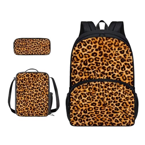 Xoenoiee Schulrucksack-Set für Teenager, Jungen, Mädchen, mit Lunchbox, Federmäppchen, Schultasche für Schüler, 3 Stück, braun von Xoenoiee