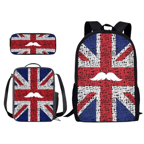 Xoenoiee Schulrucksack-Set mit 3-teiligem Druck, mit Lunchtasche und Federmäppchen für Studenten, Kinder, Teenager, Netz-Flagge, Einheitsgröße von Xoenoiee