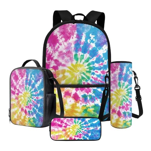 Xoenoiee Schulrucksack-Set mit Lunchbox, Federmäppchen und Wasserflaschenhalter für Teenager, Kinder, Grundschule, Bunte Batike., Einheitsgröße, Schulranzen-Set von Xoenoiee