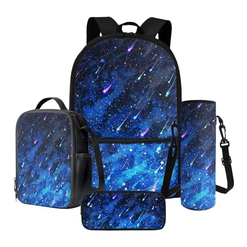 Xoenoiee Schulrucksack-Set mit Lunchbox, Federmäppchen und Wasserflaschenhalter für Teenager, Kinder, Grundschule, Meteorschauer, Einheitsgröße, Schulranzen-Set von Xoenoiee