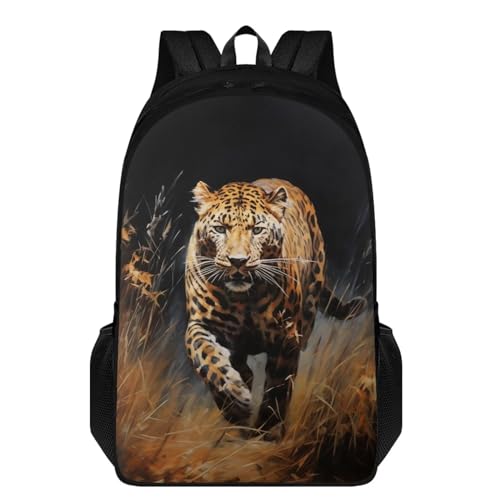 Xoenoiee Schulrucksack für Jungen und Mädchen, 43,2 cm (17 Zoll), Doppelfach, groß, Unisex, Laptop-Rucksack, 2 Fächer, Wilder Leopard, One size von Xoenoiee