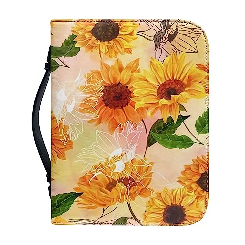 Xoenoiee Sonnenblumenmuster Bibelhülle für Frauen Bibelhüllen für Männer Bibeltaschen Bibeltragetasche Bibelzubehör mit Stiftfächern und Tasche, M von Xoenoiee